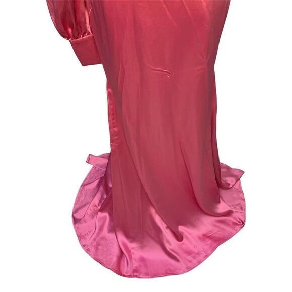 Mac Duggal Ieena Pink One Shoulder Bishop Sleeve Trumpet Gown Size 0 Long Dress - Picture 3 of 10